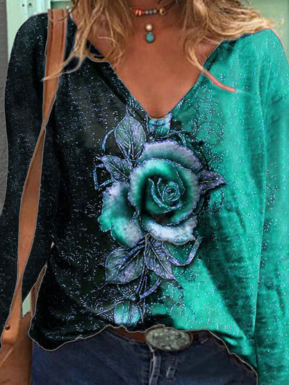 Fashion Rose Long Sleeve T-shirt