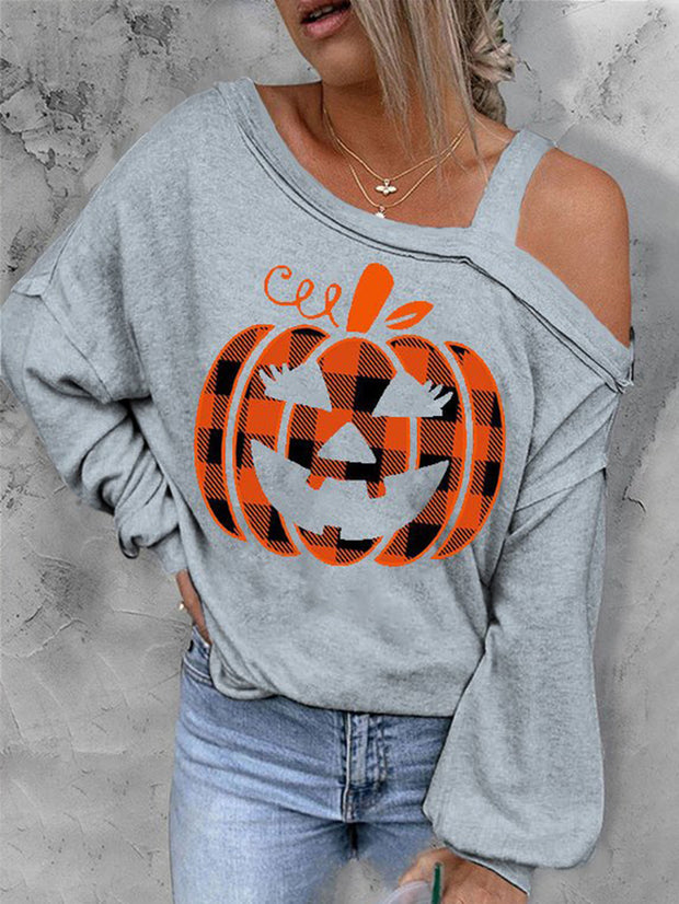 Halloween Pumpkin Cold Shoulder Shirt