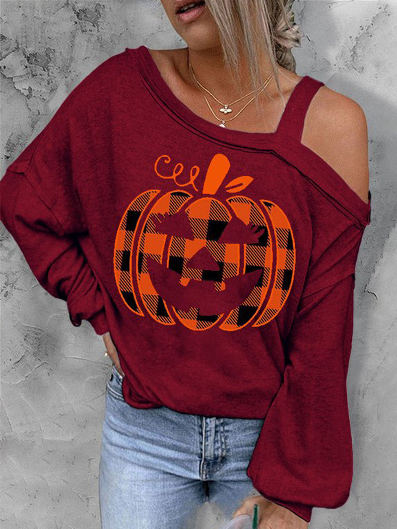 Halloween Pumpkin Cold Shoulder Shirt