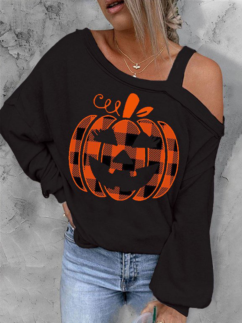 Halloween Pumpkin Cold Shoulder Shirt