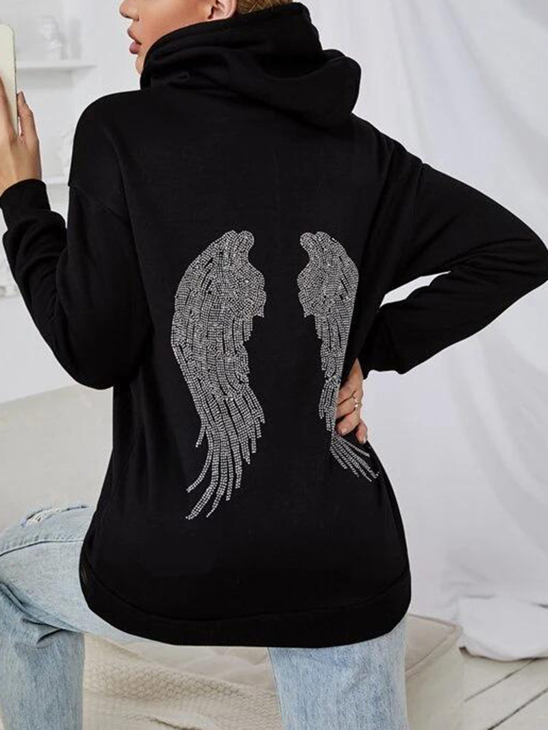 Sweat-shirt à capuche pour femmes, ailes à paillettes, mode 