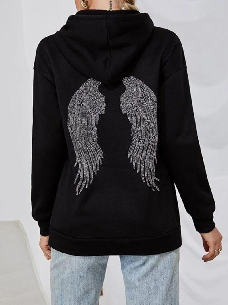 Sweat-shirt à capuche pour femmes, ailes à paillettes, mode 