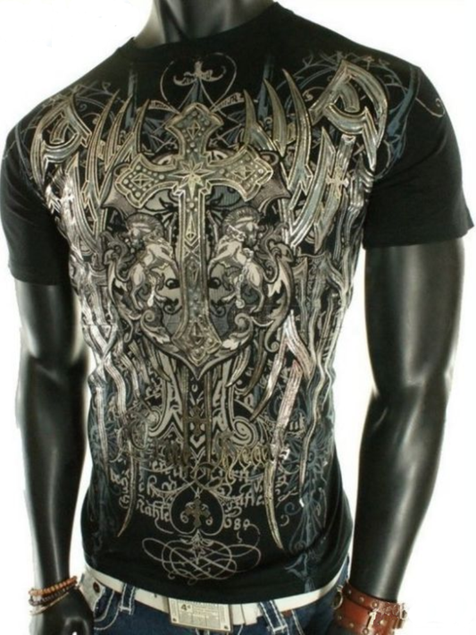 Men's Vintage Sword of the Cross Pattern Short Sleeve T-Shirt