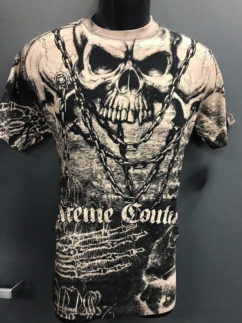 T-shirt col rond crâne punk pour hommes 