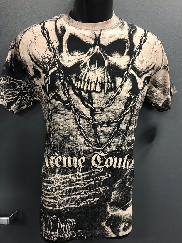 Herren T-Shirt mit Rundhalsausschnitt und Punk-Totenkopf 