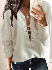 Casual Loose Fit Lace-Up Hoodies & Sweatshirts