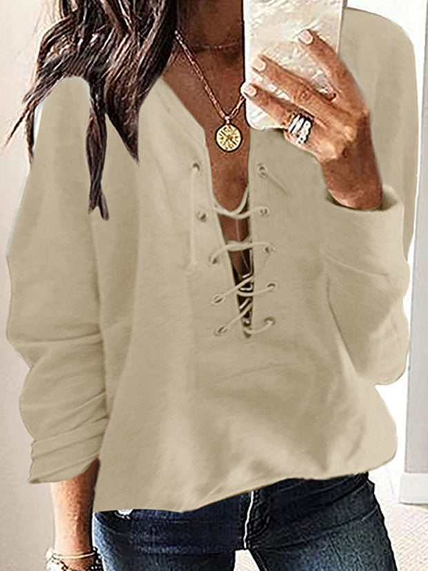 Casual Loose Fit Lace-Up Hoodies & Sweatshirts
