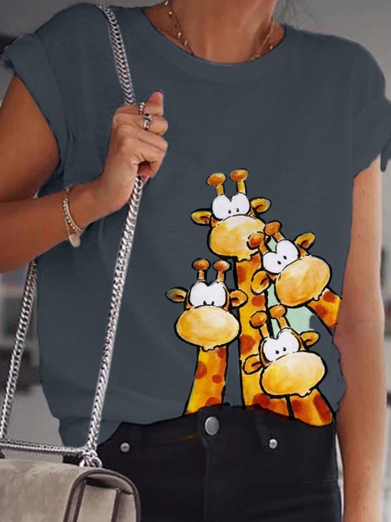 T-shirt à manches courtes et col rond imprimé dessin animé 