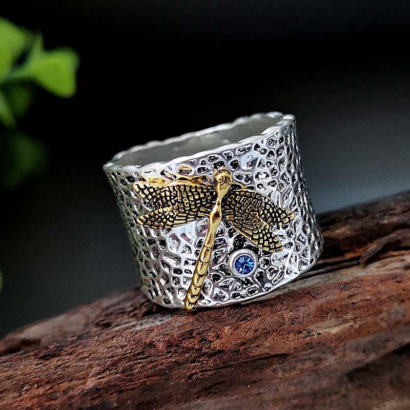 Golden Dragonfly Rhinestone Metal Rings