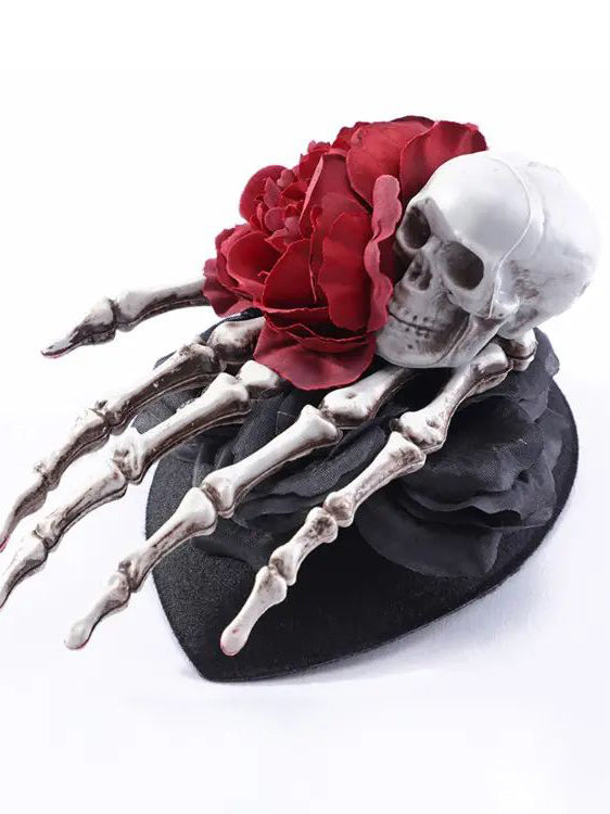 Haarspange mit Blumen-Totenkopf 
