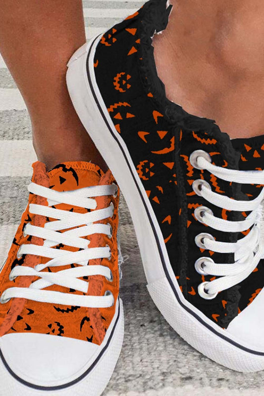 Damen-Sneakers mit Halloween-Gesichtsdruck und Schnürung aus Canvas 