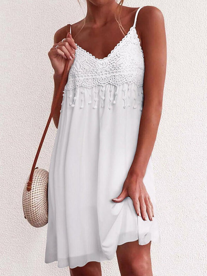 Women's Solid Color Lace Halter Sleeveless Dress