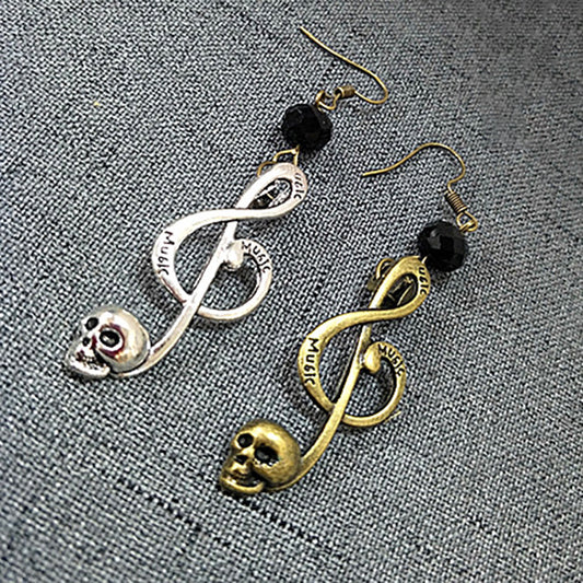 Boucle d'oreille pendante unique avec note de musique Skull Punk 