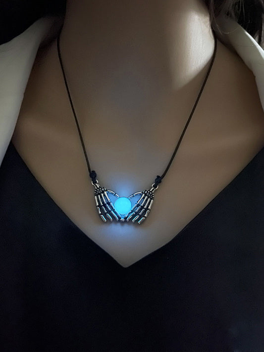 Collier Noctilucent Punk Rétro Crâne Main Patte 