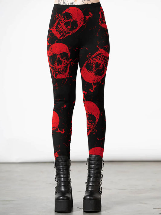 Leggings mit rotem Gothic-Totenkopf-Print 