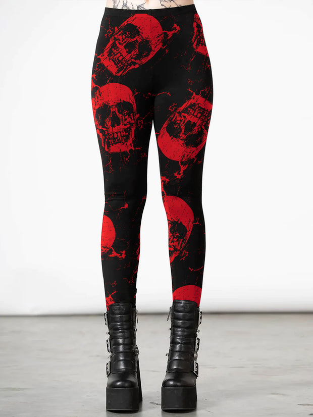 Gothic Red Skull Print Leggings