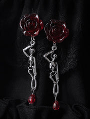Dark Blood Rose Skull Earrings