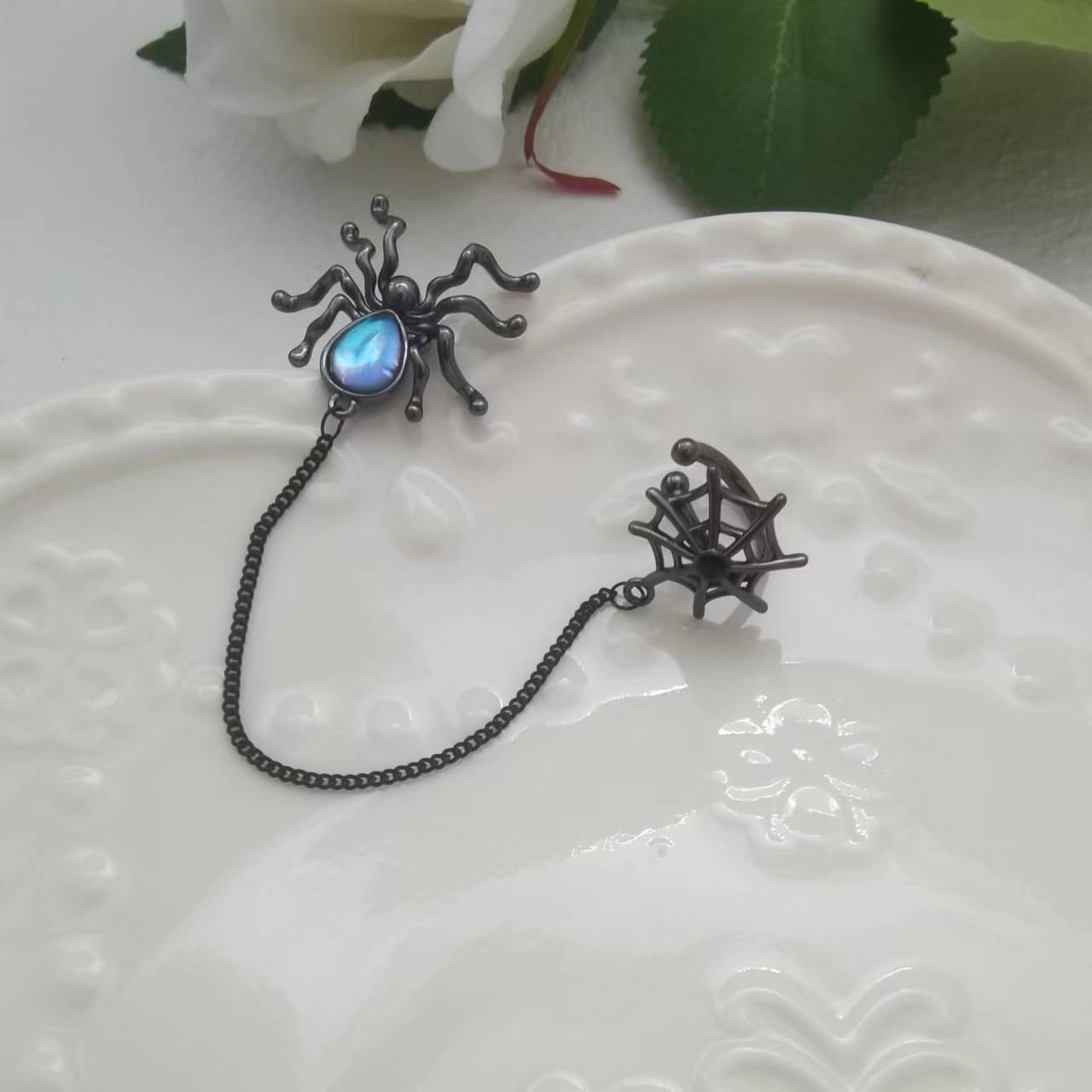 Retro Moonstone Spider Ear Cuff