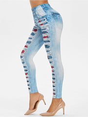 Roses Printed High Waist Ripped Pants