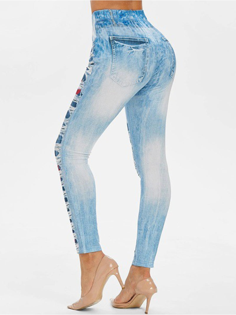 Roses Printed High Waist Ripped Pants