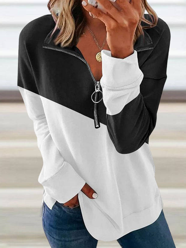Color Block Fashion Zipper Hoodies & Sweatshirts