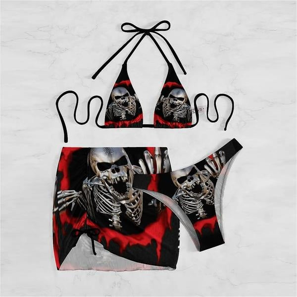 Goth Skull Printed Sexy Bikini Swimsuit