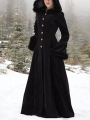 Manteau à capuche avec col en fourrure et boucle vintage 