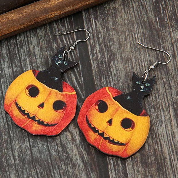 Halloween Pumpkin Black Cat Earrings
