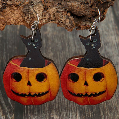 Halloween Pumpkin Black Cat Earrings