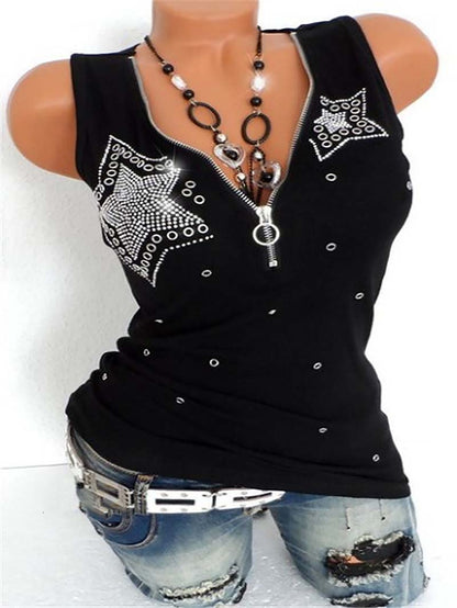 V-neck Rhinestone Slim Tank Vest