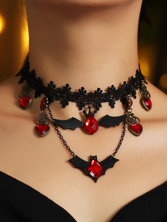 Halloween Lace Jewel Bat Necklace