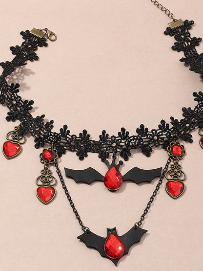 Halloween Lace Jewel Bat Necklace