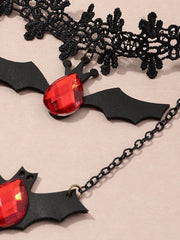 Halloween Lace Jewel Bat Necklace