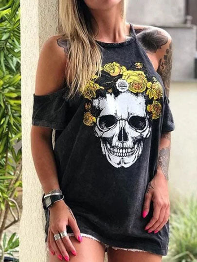 Off Shoulder Short Sleeve Floral Shirts & Tops