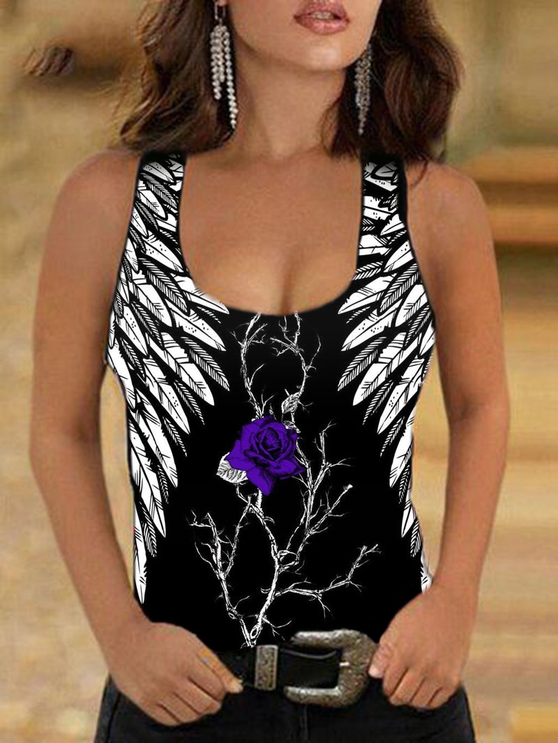 Rose Feather Print Tank Top