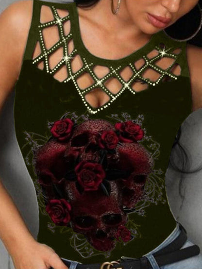 Roses Skull Printed Punk Top