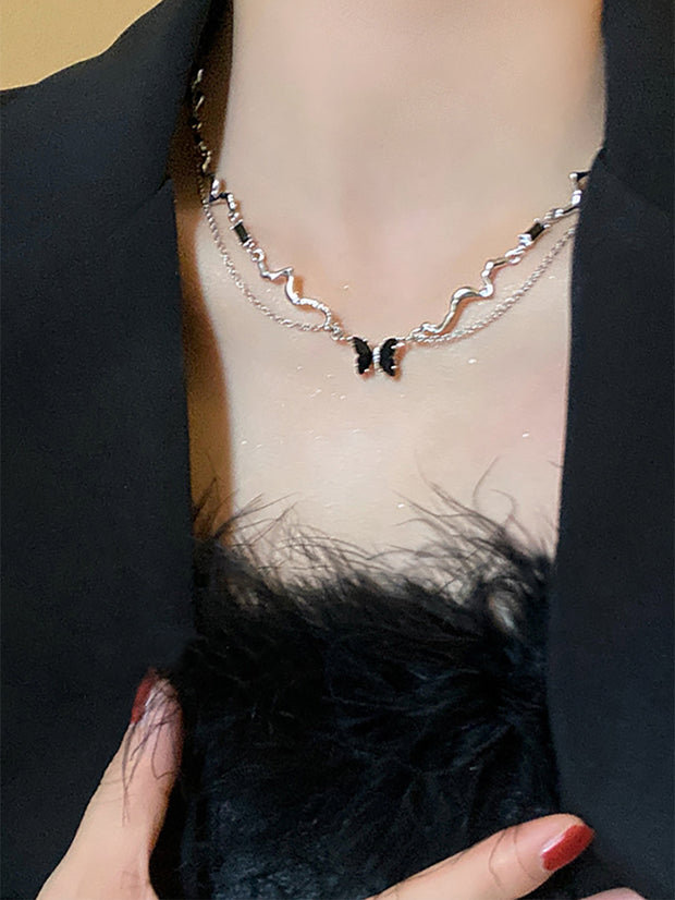 Double Layer Butterfly Clavicle Chain Women