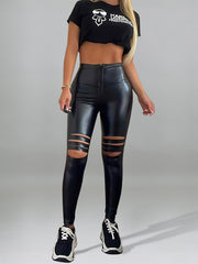 Ripped Skinny Sexy Leather Pants