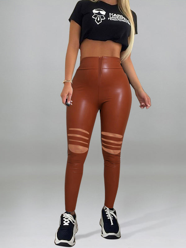 Ripped Skinny Sexy Leather Pants