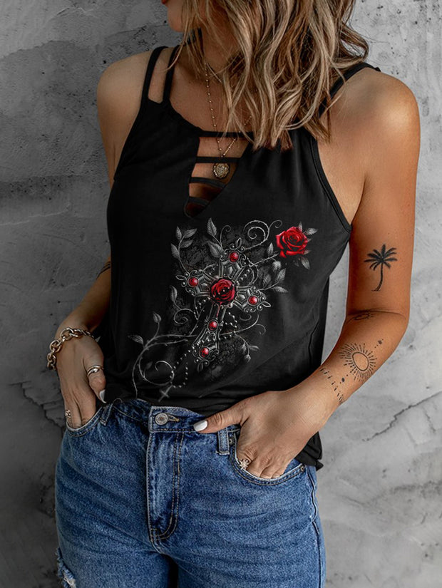 Rose Printed Sexy Hollow Camisole