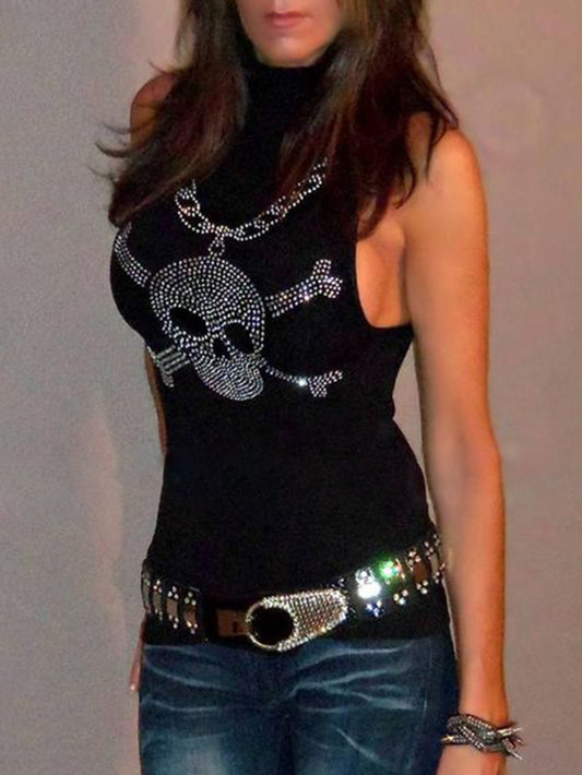 Skull Printed Rhinestone Tank Top