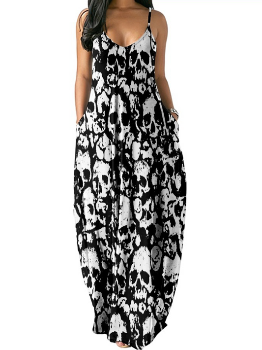 Sexy Suspender Skull Print Dress