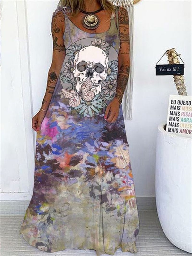 Scoop Neck Printed Sleeveless Casual Dress