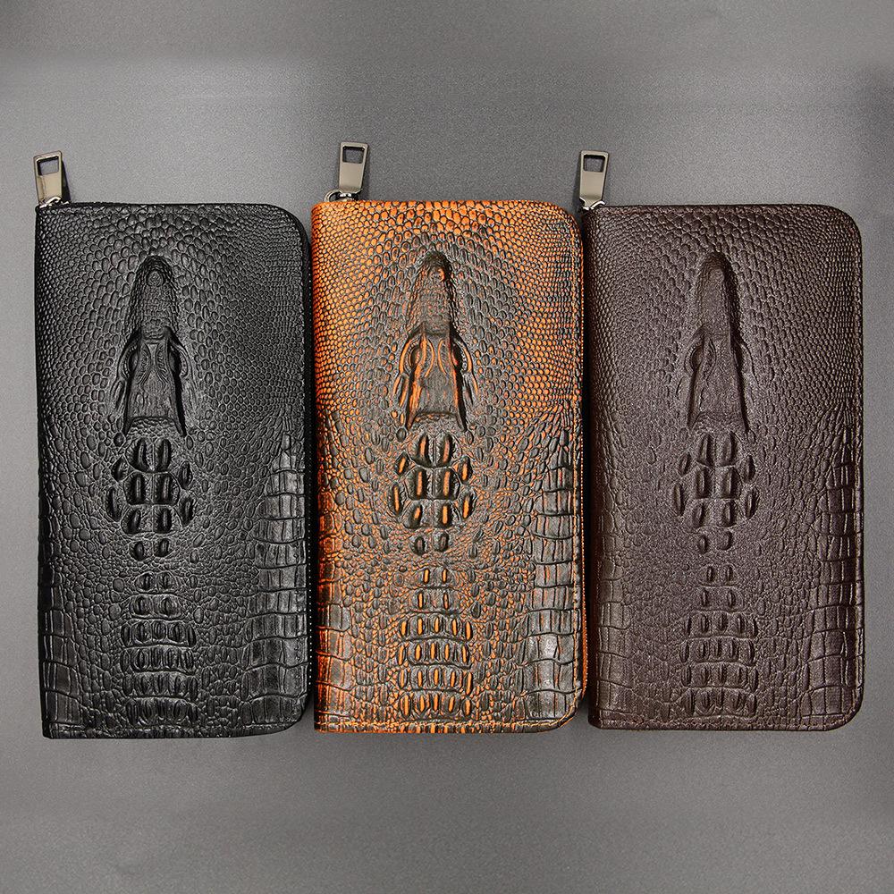 Long Zipper Wallet with Crocodile Pattern