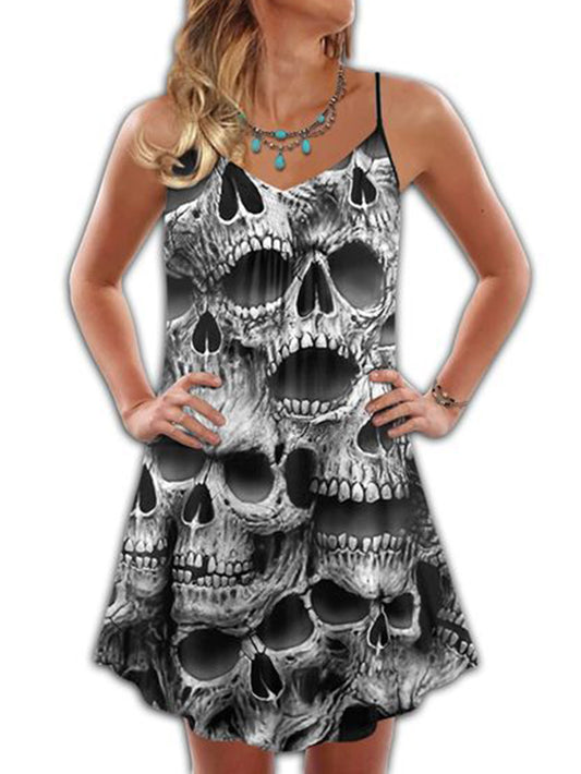 Camisole-Kleid mit Punk-Totenkopf-Print 