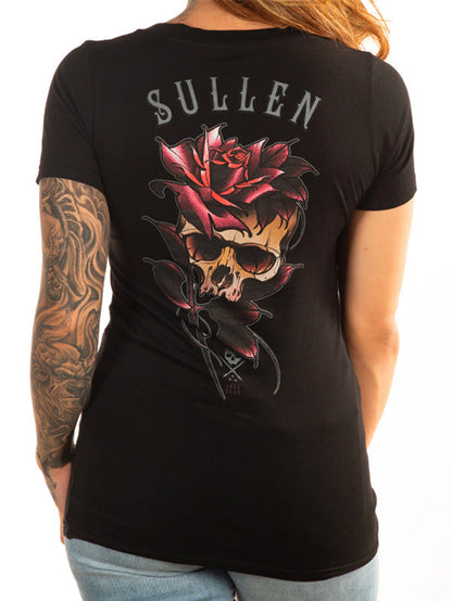 Sullen Damen T-Shirt mit Totenkopf- und Rosen-Print 