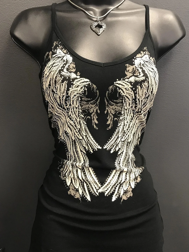 Sexy Gothic Wings Printing Deep V-neck Strap Sheath Dress