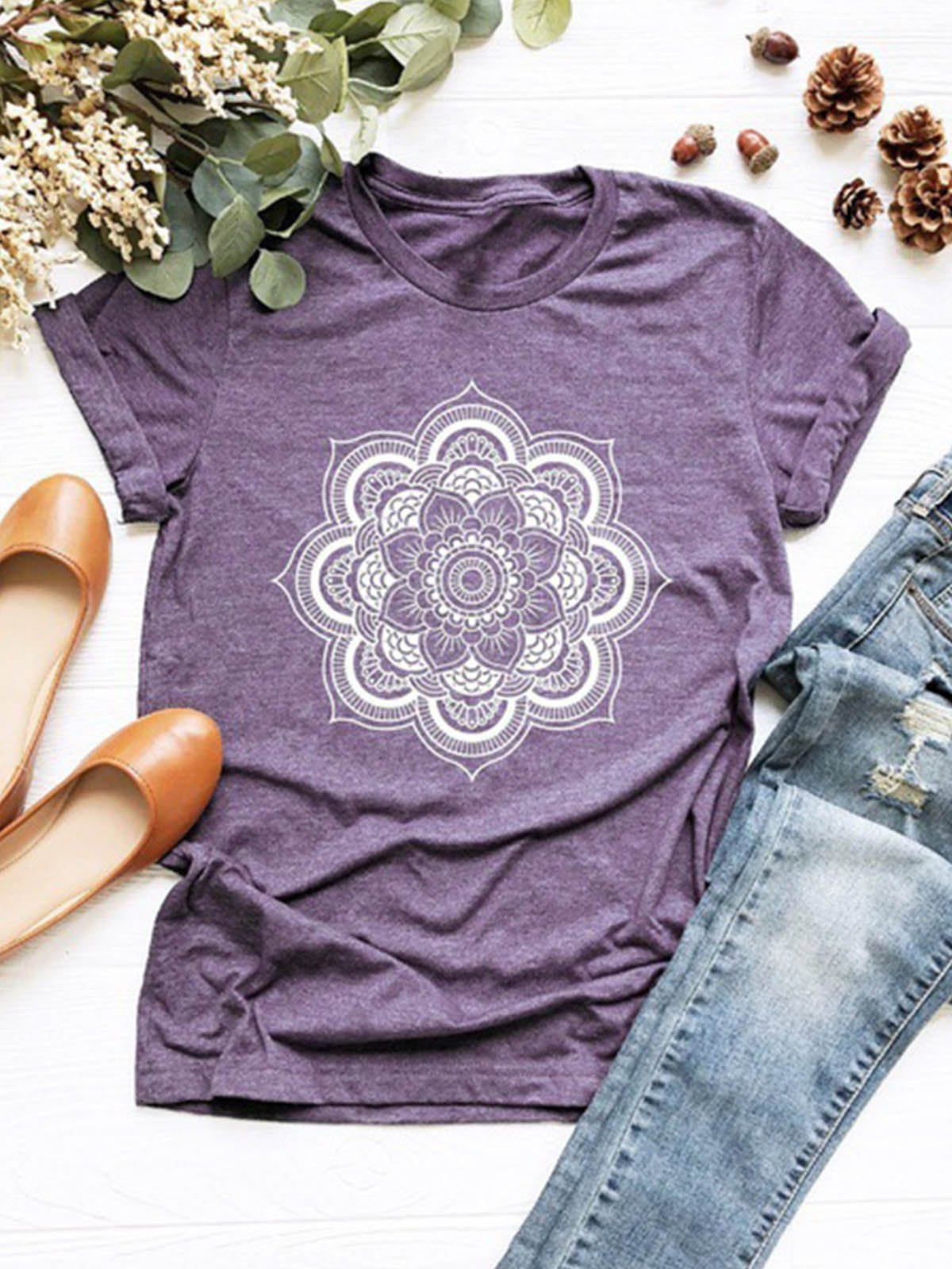 Lotus Printed Round Neck T-shirt