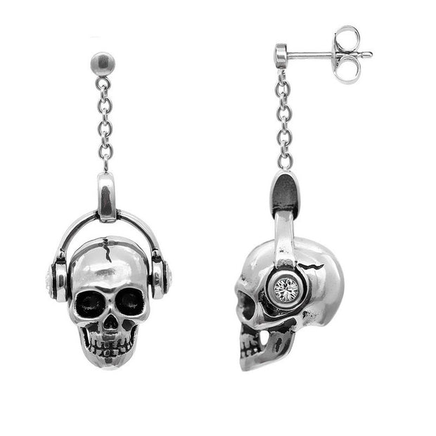 Ohrringe mit Totenkopf-Anhänger und Kopfhörer 