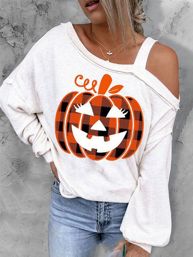 Halloween Pumpkin Cold Shoulder Shirt